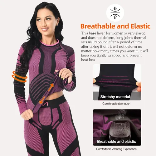 Vista 5 de MEETWEE Ropa interior térmica para mujer, Long Johns Ski para clima frío, capa base, cálida parte superior e inferior de invierno para correr