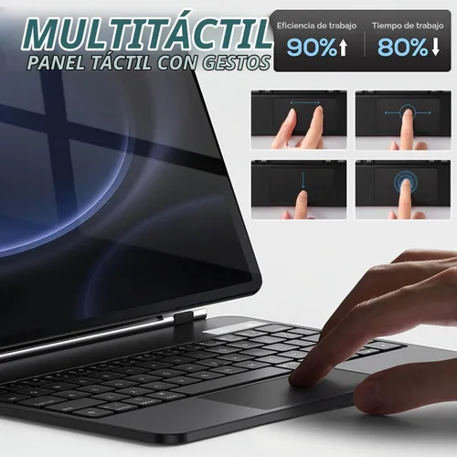 Vista 6 de Touchpad - Funda de teclado mágico para Samsung Galaxy Tab S10 Lite/S10 FE/S9 FE 5G 10.9 pulgadas/Tab S9 S8 S711 pulgadas, cubierta magnética