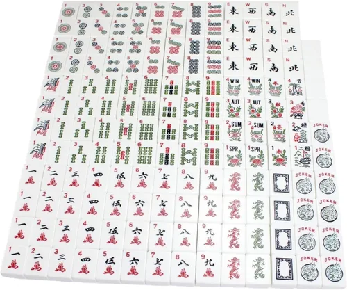 Vista 6 de Set Mahjong completo con 4 empujadores y bolso de borgoña de KT Mahjong, 166 bloques