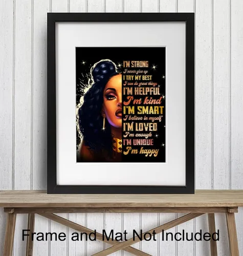 Vista 3 de Empowered Black Women Afro American Wall Art - Citas motivacionales positivas inspiradoras - Decoración del hogar con afirmaciones positivas "I Am