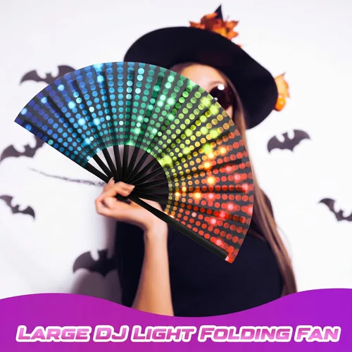 Vista 5 de Geetery Abanico grande plegable para rave para mujeres/hombres, fiesta de carnaval, arco iris, patrón de lentejuelas, orgullo, ventilador de mano