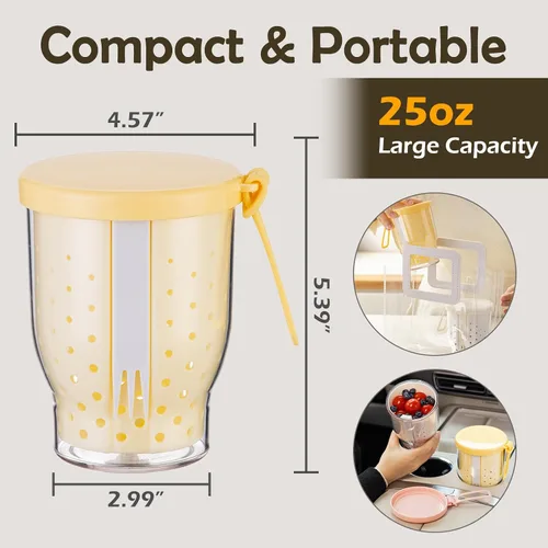 Vista 8 de Vasos de frutas de viaje de 25 onzas para automóvil, taza de almacenamiento de ensalada de frutas con tenedor y tapas, recipientes reutilizables a