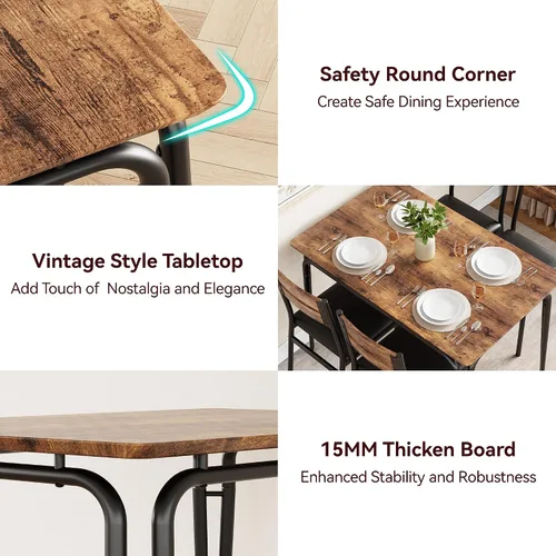 Vista 6 de Juego de mesa de comedor para cocina y comedor de 4 a 5 piezas con mesa rectangular moderna de madera, sillas tapizadas, para desayuno, oficina