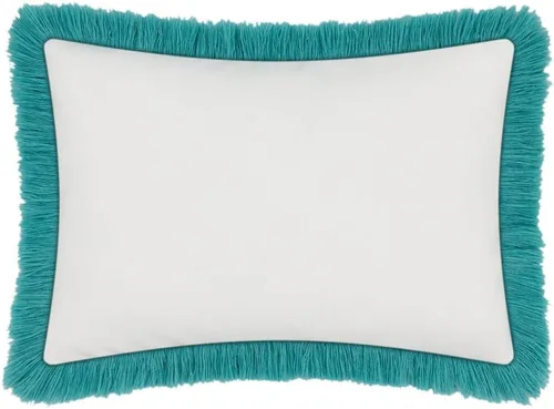 Vista 2 de JWH Funda de almohada con estampado de flores de pavo real azul y verde, funda de almohada decorativa de chenilla con borlas para cama, sala