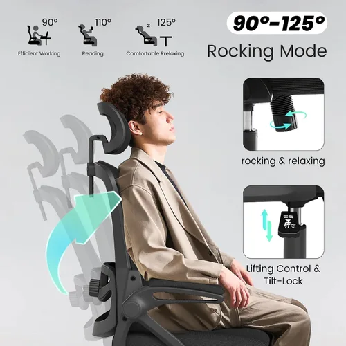 Vista 8 de Fizzin Silla de oficina de malla para computadora con soporte lumbar Negro