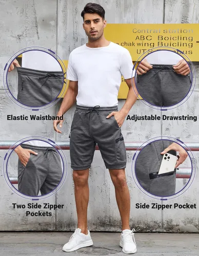 Vista 3 de SPECIALMAGIC Men's Running Shorts Workout Gym Shorts Casual Home Athletic Zipper Pocket