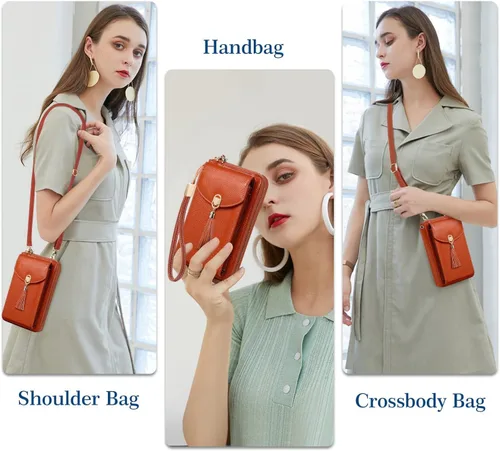 Vista 2 de HUANLANG Pequeñas bolsas cruzadas para teléfono celular de cuero para mujer