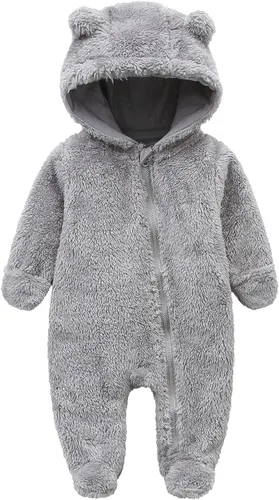Vista 25 de CAHL&FAUO Traje de nieve para recién nacido, con diseño de oso de dibujos animados, mameluco de forro polar con capucha