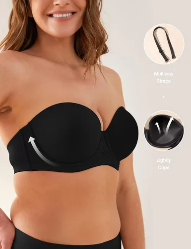 Vista 3 de Deyllo Sujetadores sin tirantes para mujer, talla grande, con varillas, cobertura completa, copa moldeada, brasier multisentido