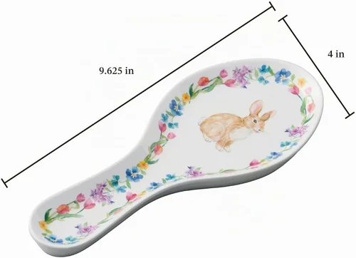Vista 9 de UP ware - Soporte para cuchara de melamina con diseño floral de conejito para estufa, encimera de cocina y mesa de comedor, 9.625 pulgadas Floral