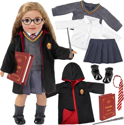 Vista 7 de Ropa y accesorios de muñeca de 18 pulgadas, el conjunto de disfraz de uniforme escolar incluye zapatos para niñas (sin muñeca)