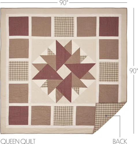 Vista 2 de VHC Brands Cider Mill - Edredón reversible tamaño Queen, color marrón y rojo, 90 x 90 pulgadas