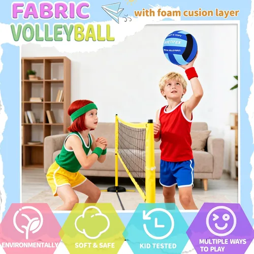Vista 4 de Pelota de voleibol suave, tela súper suave, para práctica en interiores, segura y silenciosa, para niños, jóvenes, principiantes, juegos de práctica