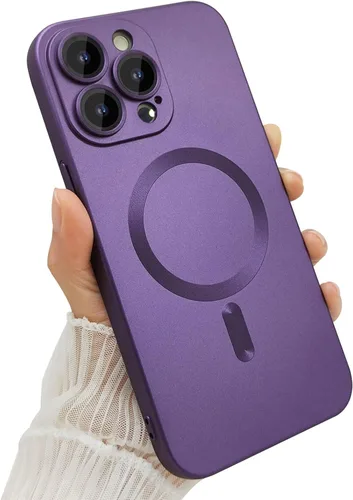 Vista 9 de ankofave Funda magnética para iPhone 13 Pro Max para mujer, diseño mate de lujo suave con brillo metálico con protector de lente de cámara