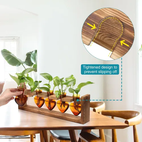 Vista 2 de Estaciones de propagación colgantes de terrario para plantas, regalo para mujeres, soporte para plantas de aire con soporte de madera, cristal