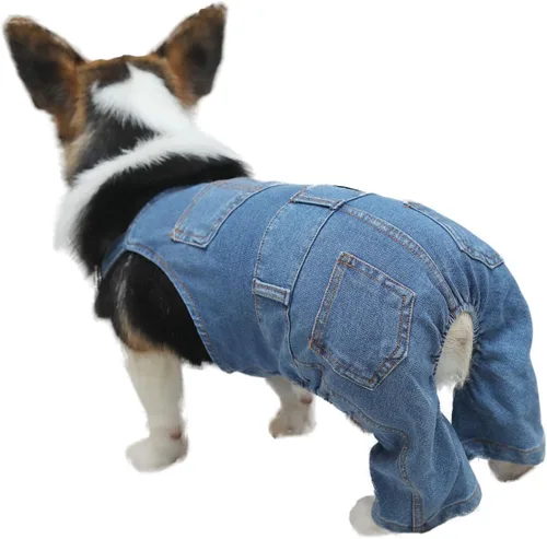 Vista 2 de Overol de mezclilla para perro, pantalones de mezclilla para perro, trajes de cachorro para perros pequeños y medianos y gatos
