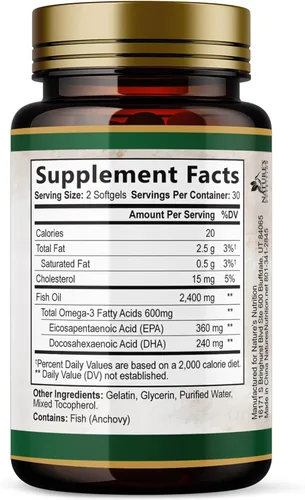 Vista 9 de Suplementos de aceite de pescado Omega 3 – 2400 mg de aceite de pescado por porción – Omega-3 de triple fuerza con ácidos grasos EPA y DHA – Apoyo