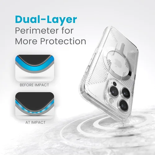 Vista 4 de Funda transparente Speck para iPhone 15 Pro - Delgada, diseñada para MagSafe, protección contra caídas con agarre - resistente a rayones