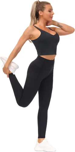 Vista 6 de The GYM People - Leggings de entrenamiento con control de abdomen y bolsillos pantalones de yoga atléticos de cintura alta para mujeres que corren
