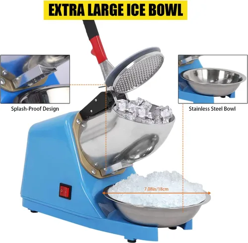 Vista 4 de Trituradora de hielo eléctrica de 110 V, máquina portátil de acero inoxidable de 4 cuchillas para hielo afeitada, máquina de hielo afeitado de 300 W