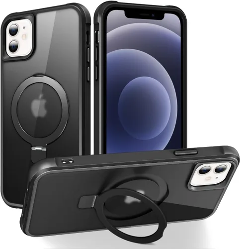 Vista 17 de CHAOFEnG Funda magnética compatible con iPhone 11 con soporte, prueba de caídas de grado militar, compatible con imán, anillo translúcido, parte