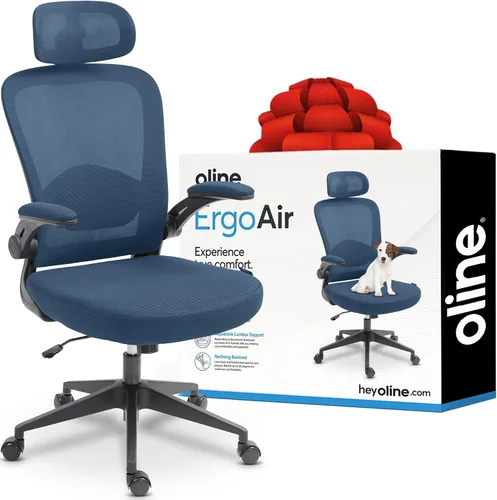 Vista 10 de Oline ErgoAir Silla de oficina ergonómica – Soporte lumbar ajustable, reposabrazos abatibles, silla de escritorio de malla para computadora, silla