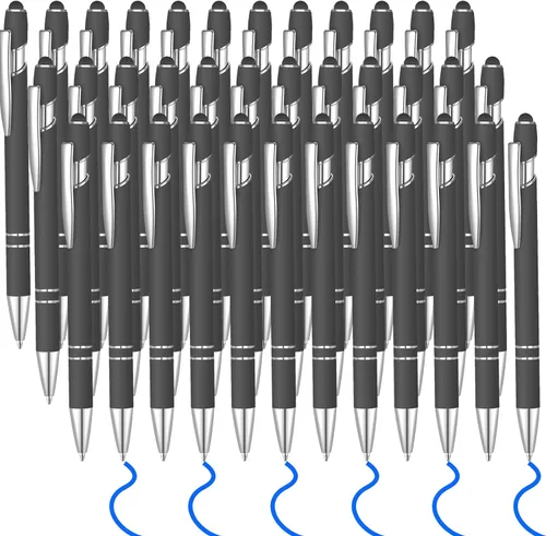 Vista 16 de 36 bolígrafos de tinta azul con lápiz capacitivo 2 en 1 para pantallas táctiles, colegio, oficina, compañeros de trabajo (negro)