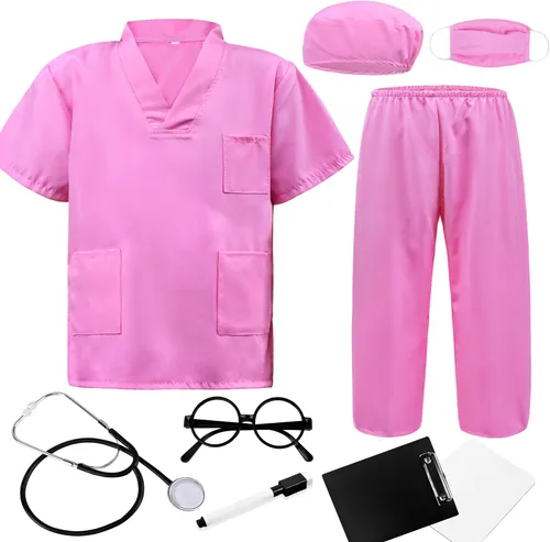 Vista 10 de Disfraz de médico para niños y niños pequeños, juego de 9 piezas para niños y niñas de 3 a 12 años, Halloween, día de la carrera, juego de disfraces