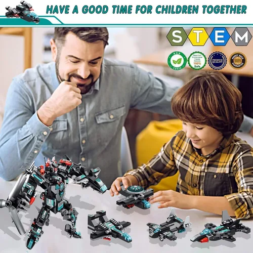 Vista 2 de MOONTOY Juego de 577 juguetes de construcción de robot STEM 25 en 1, bloques de construcción, ladrillos, vehículos de construcción, regalos