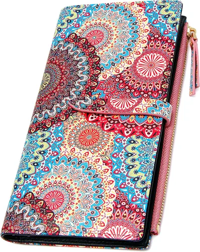 Vista 33 de Billeteras delgadas para mujer, tarjetero RFID plegable con bolsillo con cremallera, Mandala azul, Delgado