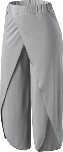 Vista 4 de Pantalones fluidos para mujer, cintura alta, pierna ancha, pantalones de yoga, pilates, divididos, pierna ancha, pantalones de verano
