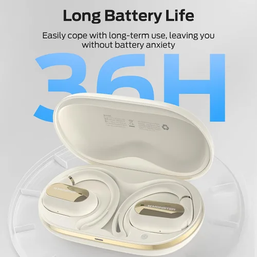 Vista 3 de Monster Open Ear AC322, auriculares Bluetooth 5.4, vida útil de batería de 36H, IPX5 resistente al agua, comunicación clara, diseño ergonómico