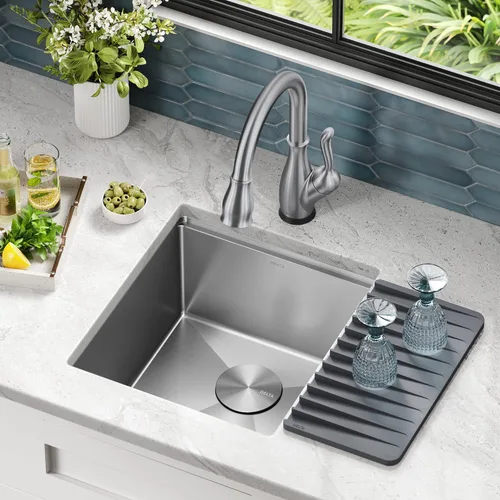 Vista 2 de DELTA FAUCET Lorelai - Lavaplatos de estación de trabajo de barra de 17 pulgadas para cocina, montaje bajo encimera, acero inoxidable calibre 16