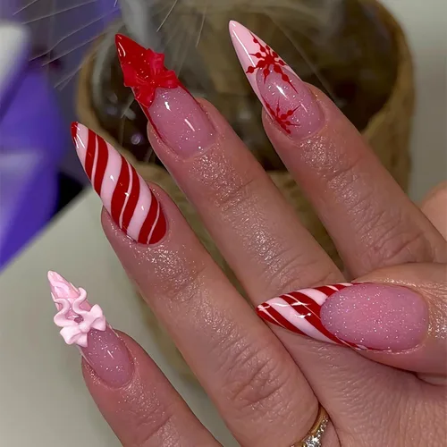 Vista 16 de BABALAL - Uñas postizas largas a presión, uñas postizas negras y rojas, uñas acrílicas de almendra con diseño gótico de vampiro, uñas adhesivas