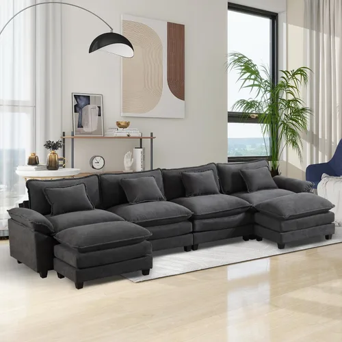 Vista 56 de Sofá Seccional, Sofá Modular Cloud con Otomana, Sofás Cama de Asiento Profundo con Almohadas Decorativas, Cómodo Sofá de Dos Plazas de Chenilla