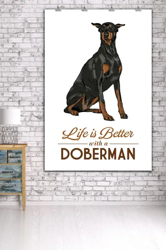 Vista 3 de Doberman Life is Better fondo blanco 36 x 54 pulgadas decoración de pared póster de viaje