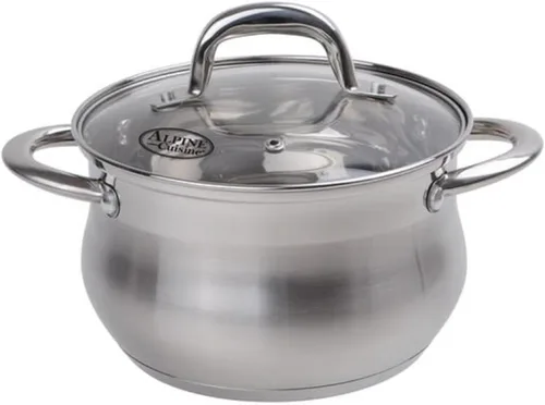 Vista 9 de Alpine Cuisine Horno holandés de acero inoxidable de 2 cuartos de galón con tapa de vidrio templado, forma de vientre, resistente y apto