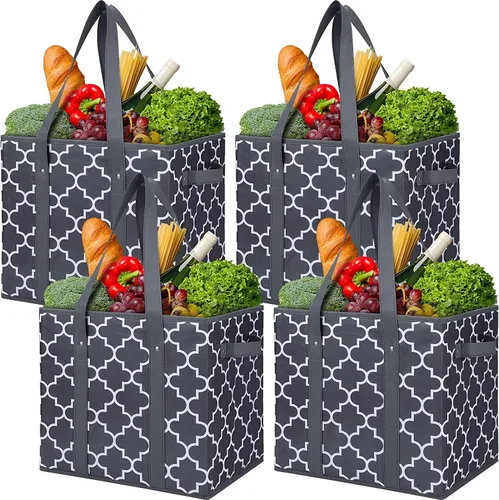 Vista 9 de Bolsas reutilizables para comestibles, paquete de 2 unidades, plegable, lavable, cesta de almacenamiento grande, color negro Contenedores