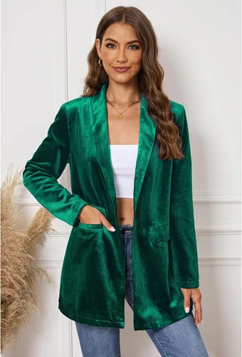 Vista 6 de GRAPENT Chaquetas de terciopelo para mujer, de negocios, casual, de gran tamaño, chaqueta de traje largo elegante, chaqueta de trabajo y oficina