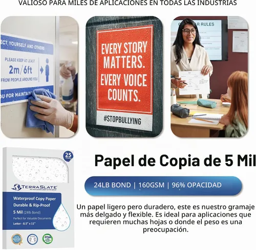 Vista 6 de TerraSlate - Papel impermeable de alta calidad, 5 mil, 8.5 x 11 pulgadas, compatible con impresora láser y copiadora, duradero y resistente a