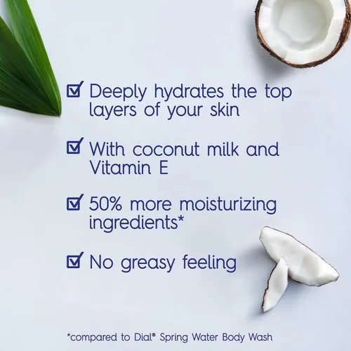Vista 3 de Dial Gel de Ducha, Hidratación Saludable, Leche de Coco + Vitamina E, 16 onzas líquidas (Paquete de 4), Suave, Deja la Piel Suave en 1 Ducha