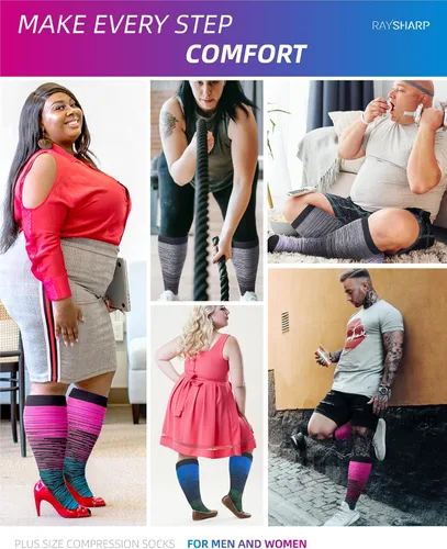 Vista 5 de RAYSHARP Paquete de 3 calcetines de compresión de talla grande para mujeres y hombres, medias altas hasta la rodilla de 20-30 mmHg para piernas