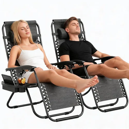 Vista 10 de Zero Gravity Chairs Set of 2, Adjustable Patio Recliners Black