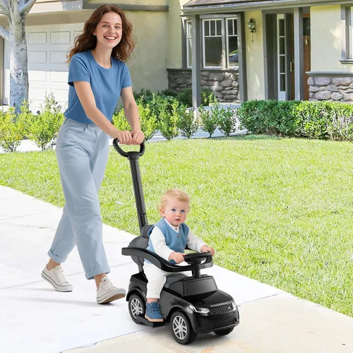 Vista 2 de INFANS - Auto de empuje con licencia para niños pequeños, 3 en 1, deslizante, con asa de empuje, bocina, música, almacenamiento debajo, juguetes