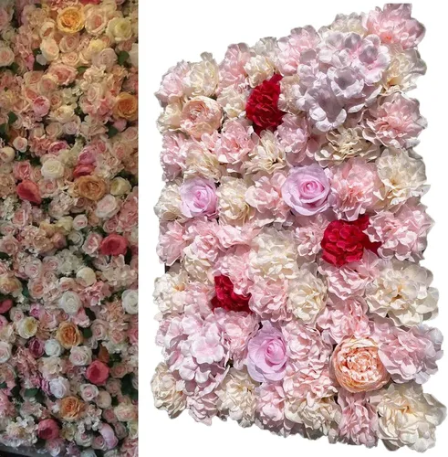Vista 2 de 20 paneles de pared de flores artificiales, telón de fondo floral de 24 x 16 pulgadas, decoración de pared de flores, panel de pared de flores