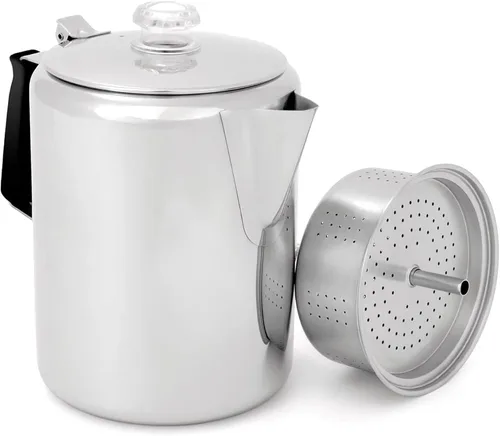 Vista 12 de GSI Outdoors Percolator - Cafetera I Glacier de acero inoxidable con mango de silicona para camping, mochileros, viajes, caravanas y caza, apta