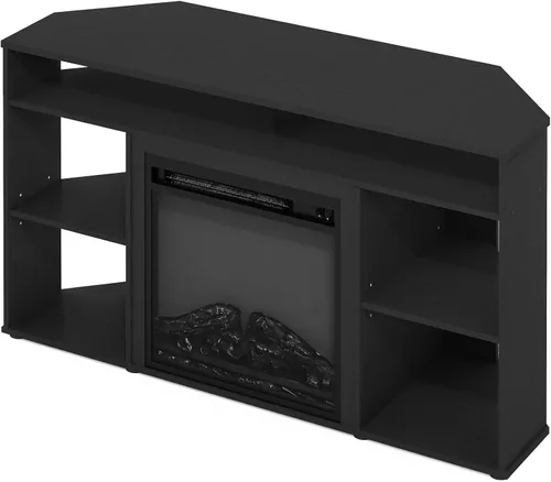 Vista 7 de Furinno Jensen - Soporte esquinero para TV de hasta 55 pulgadas, con chimenea, estilo americano