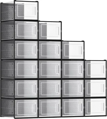 Vista 12 de SONGMICS Cajas de zapatos, paquete de 12 organizadores de almacenamiento de zapatos, cajas apilables de plástico transparente para armario, tenis