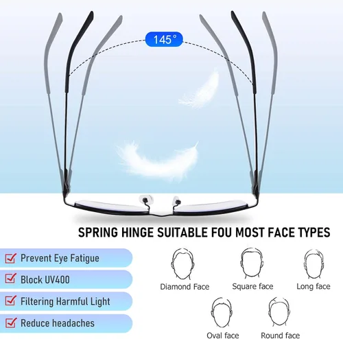 Vista 3 de Paquete de 3 lentes de lectura para hombre, ligeros marcos de metal con bloqueo de luz azul, filtro elegante para rayos UV/deslumbramiento de Negro