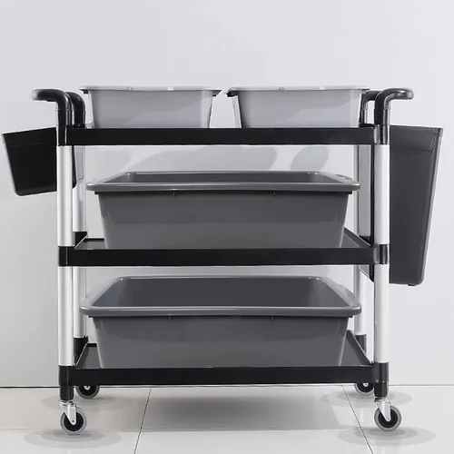 Vista 4 de Bandejas de plástico grandes de 32 litros, caja de bañera de autobús comercial, juego de 4